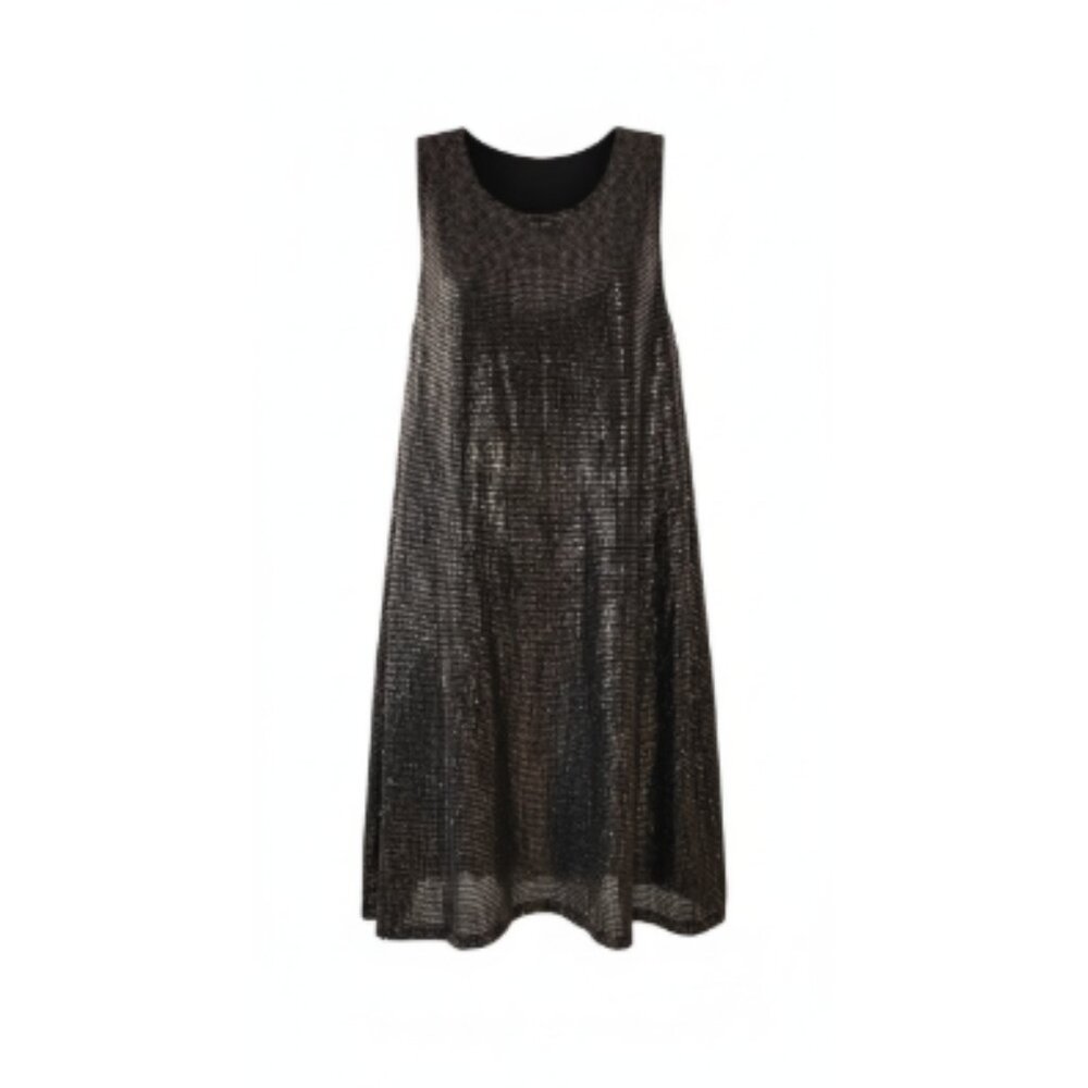 Rock & Shine Black Metallic Sequin A-Line Dress – Sleeveless Party Dress, XL